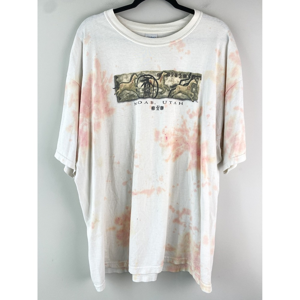 Vintage Gildan Moab Utah Graphic Tee XXL White Tie Dye Southwestern Oversized